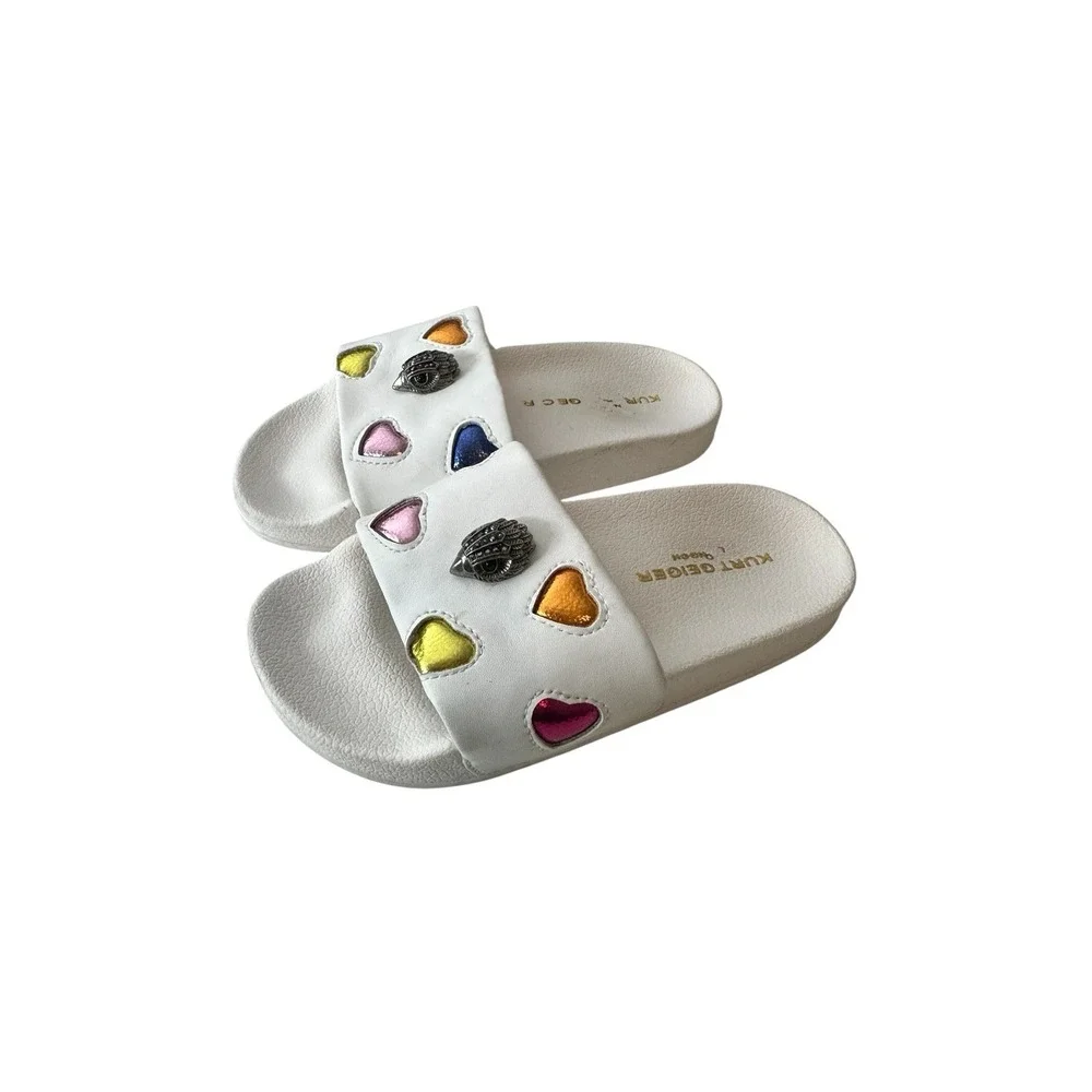 Kurt‎ Geiger Girls Sandals Size 12 Metallic Logo White Hearts Kids Designer